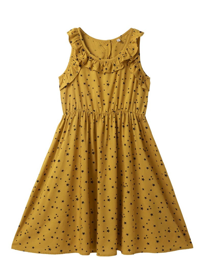 Cub McPaws Girls' Yellow Star Pattern Midi Dress - Image 1